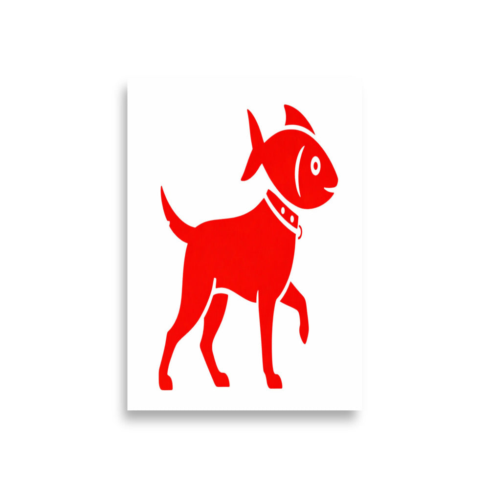 Fish Dog Icon Poster — Red on Black