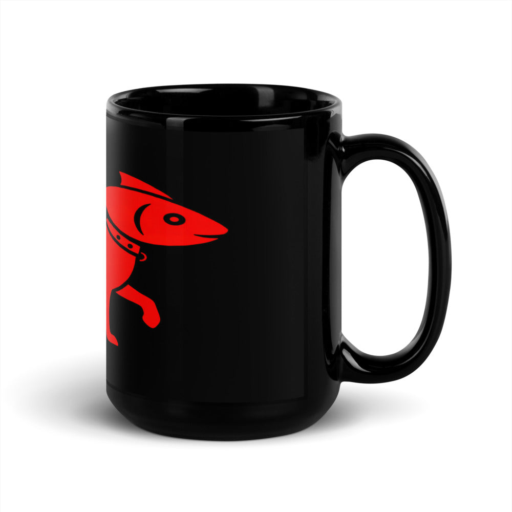 Fish Dog Icon Mug — Red on Black