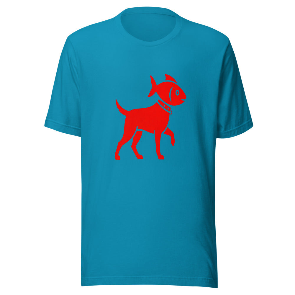 Fish Dog Icon Tee — Red on Black