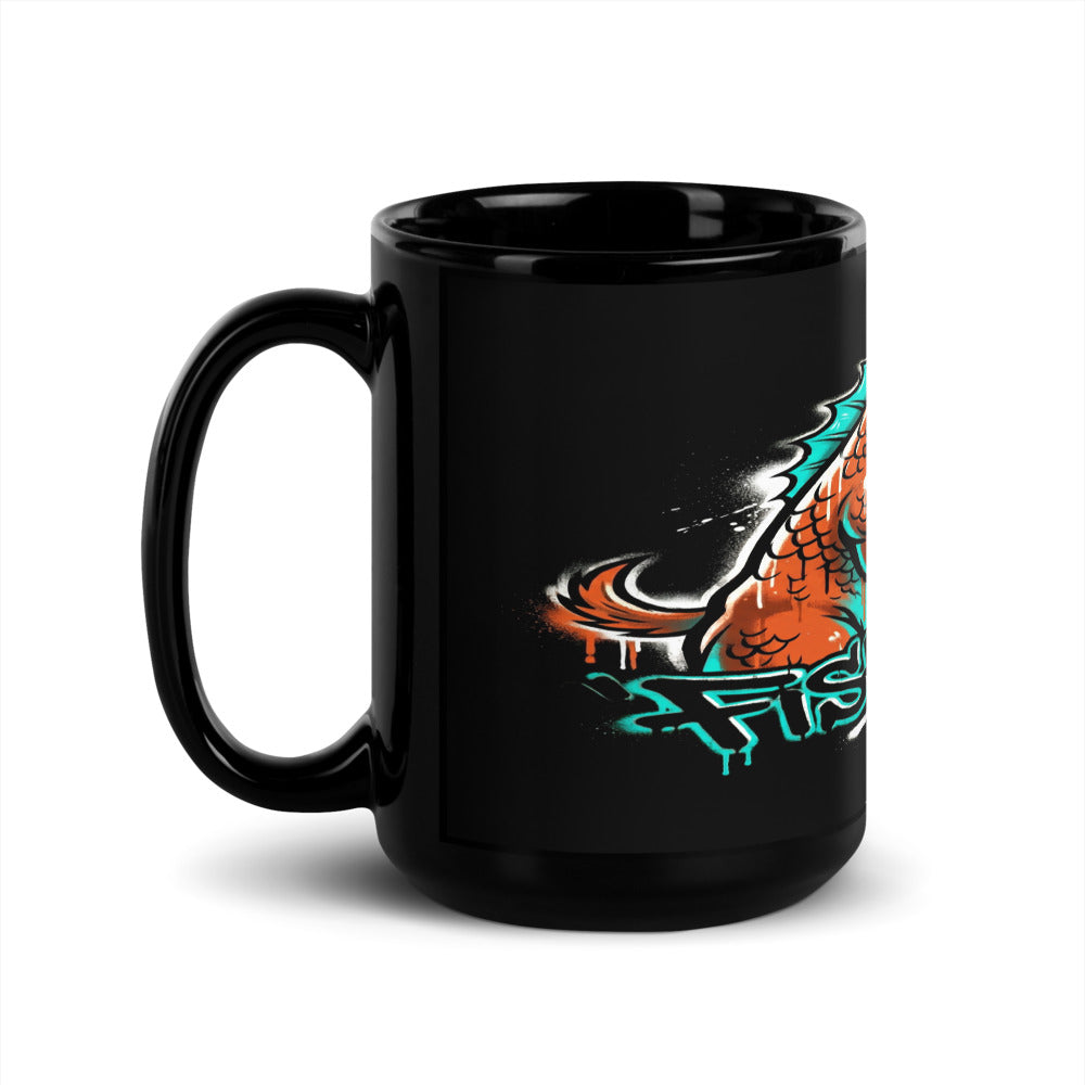 Fish Dog Black Glossy Mug