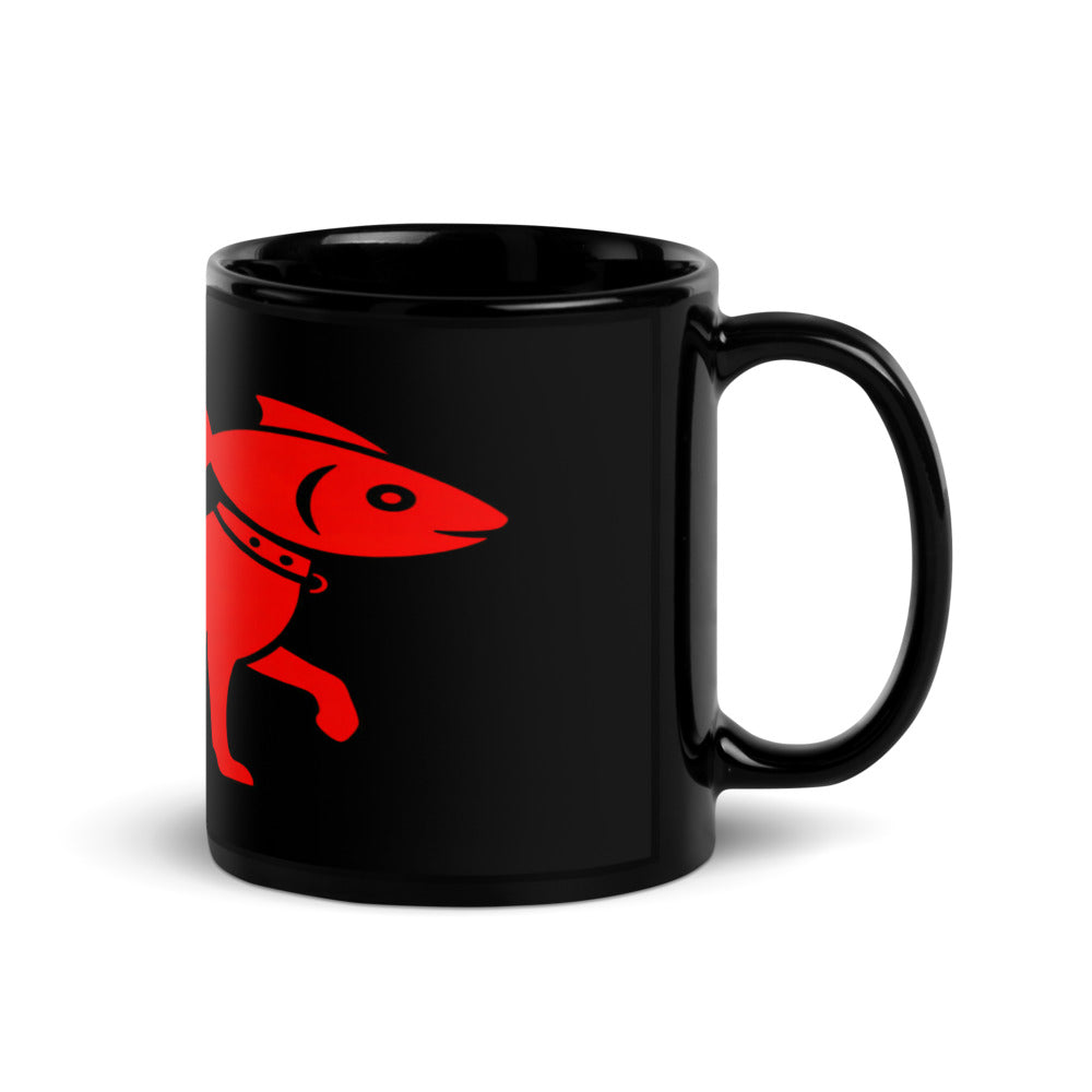 Fish Dog Icon Mug — Red on Black