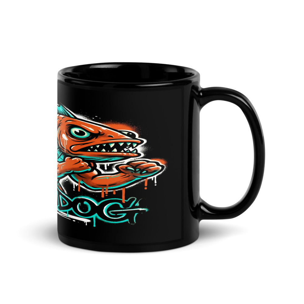Fish Dog Black Glossy Mug