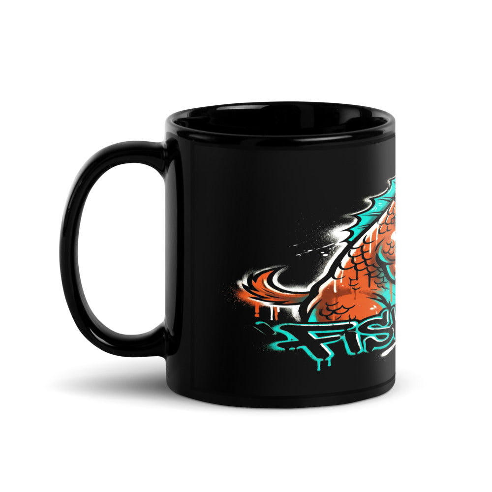 Fish Dog Black Glossy Mug