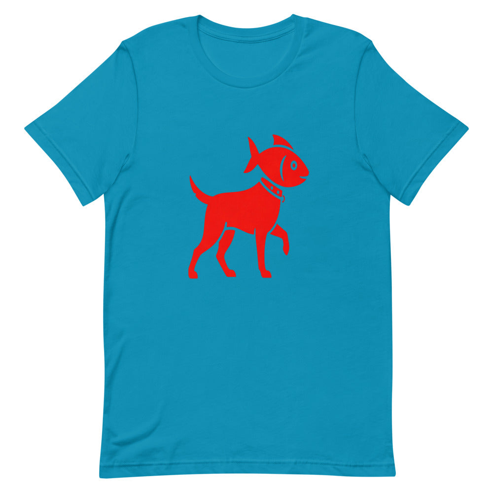 Fish Dog Icon Tee — Red on Black