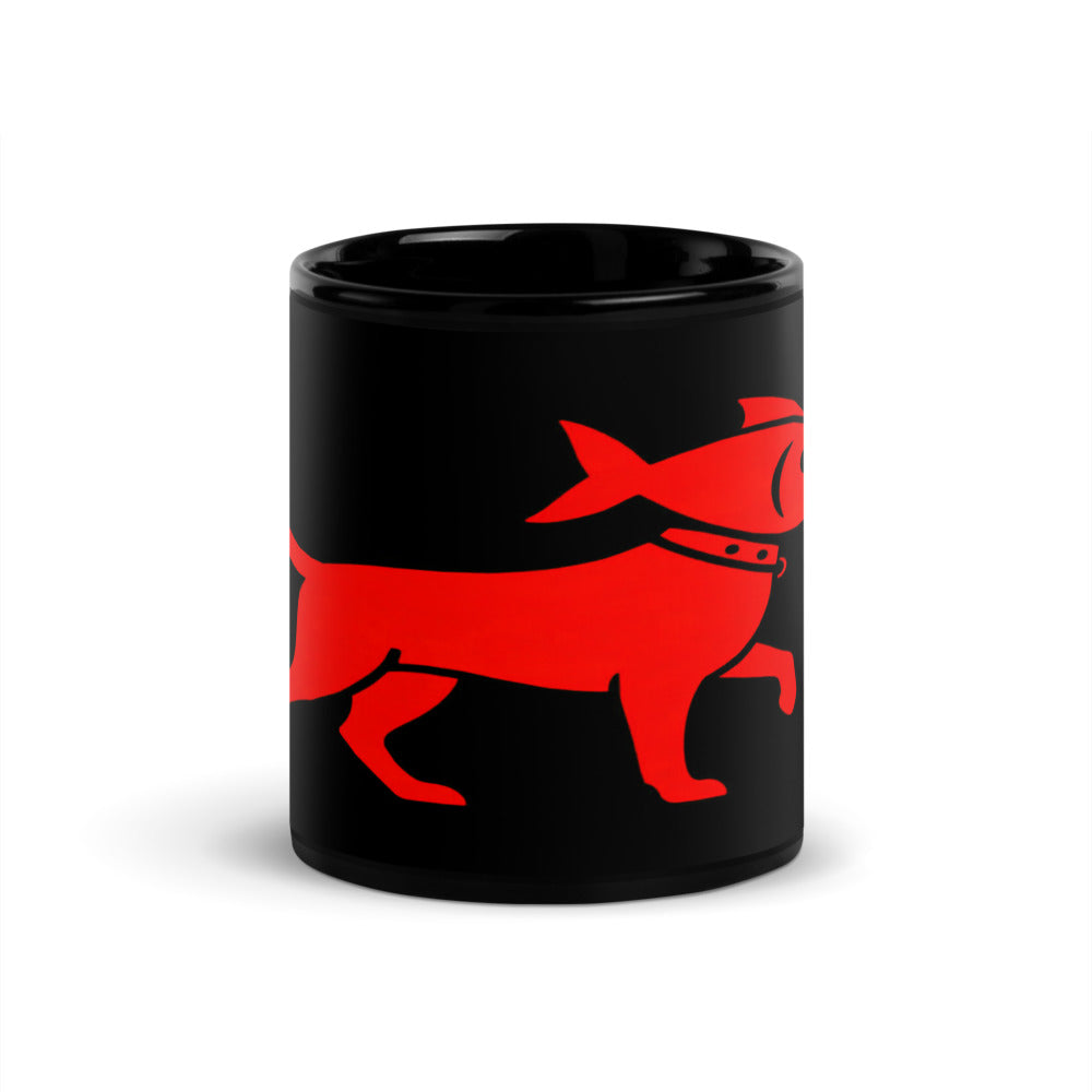 Fish Dog Icon Mug — Red on Black