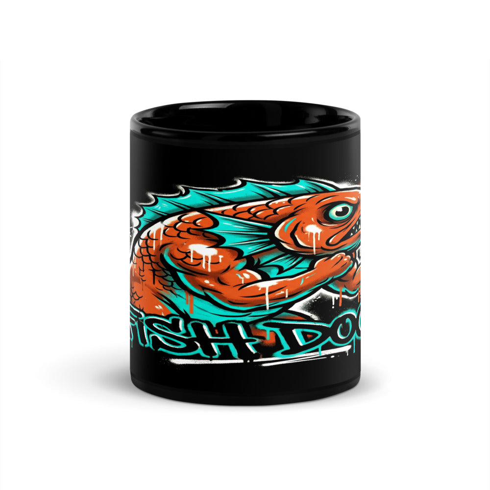 Fish Dog Black Glossy Mug