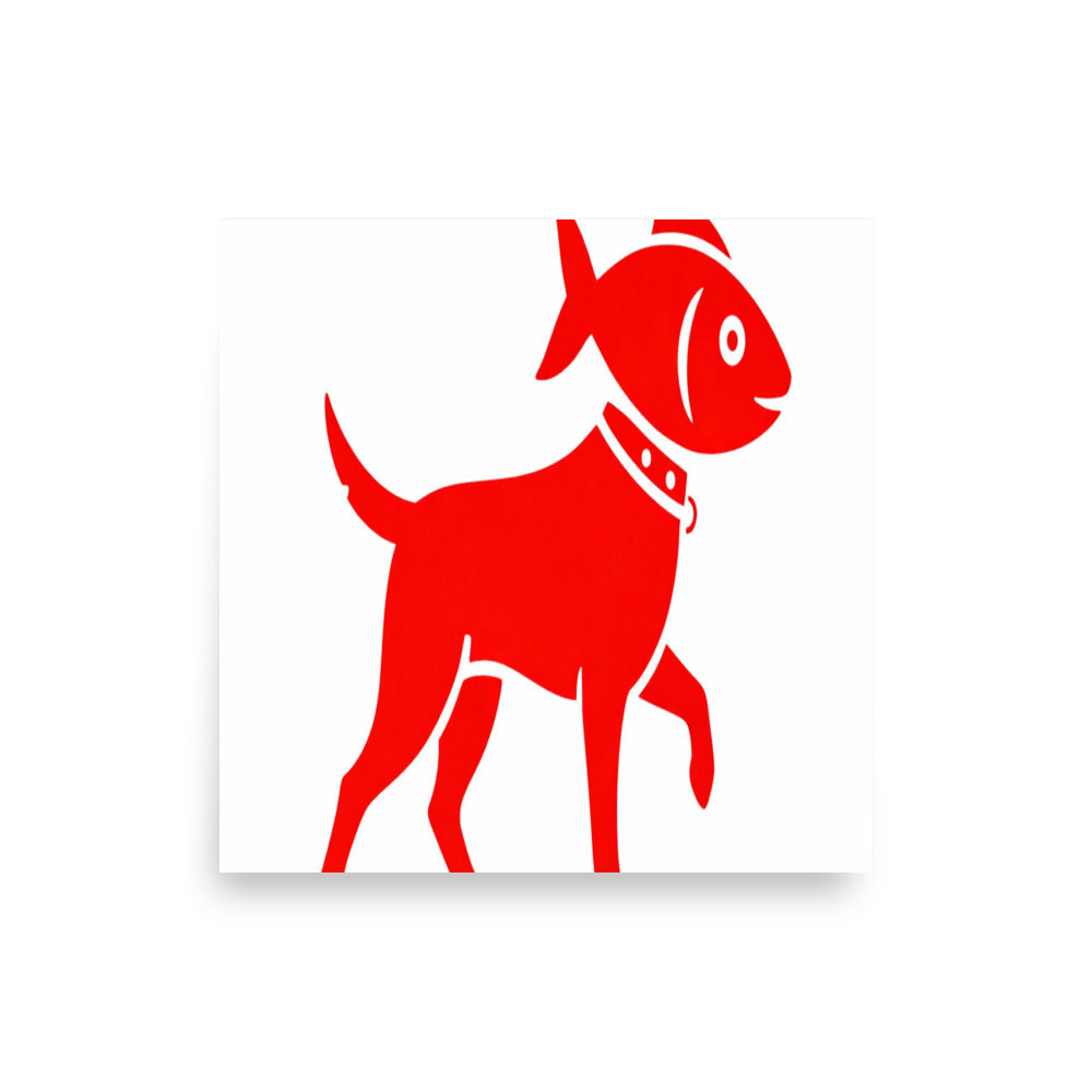Fish Dog Icon Poster — Red on Black
