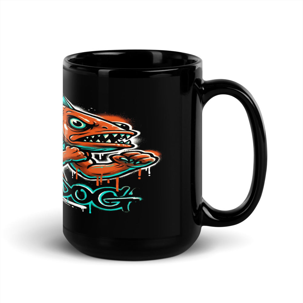Fish Dog Black Glossy Mug