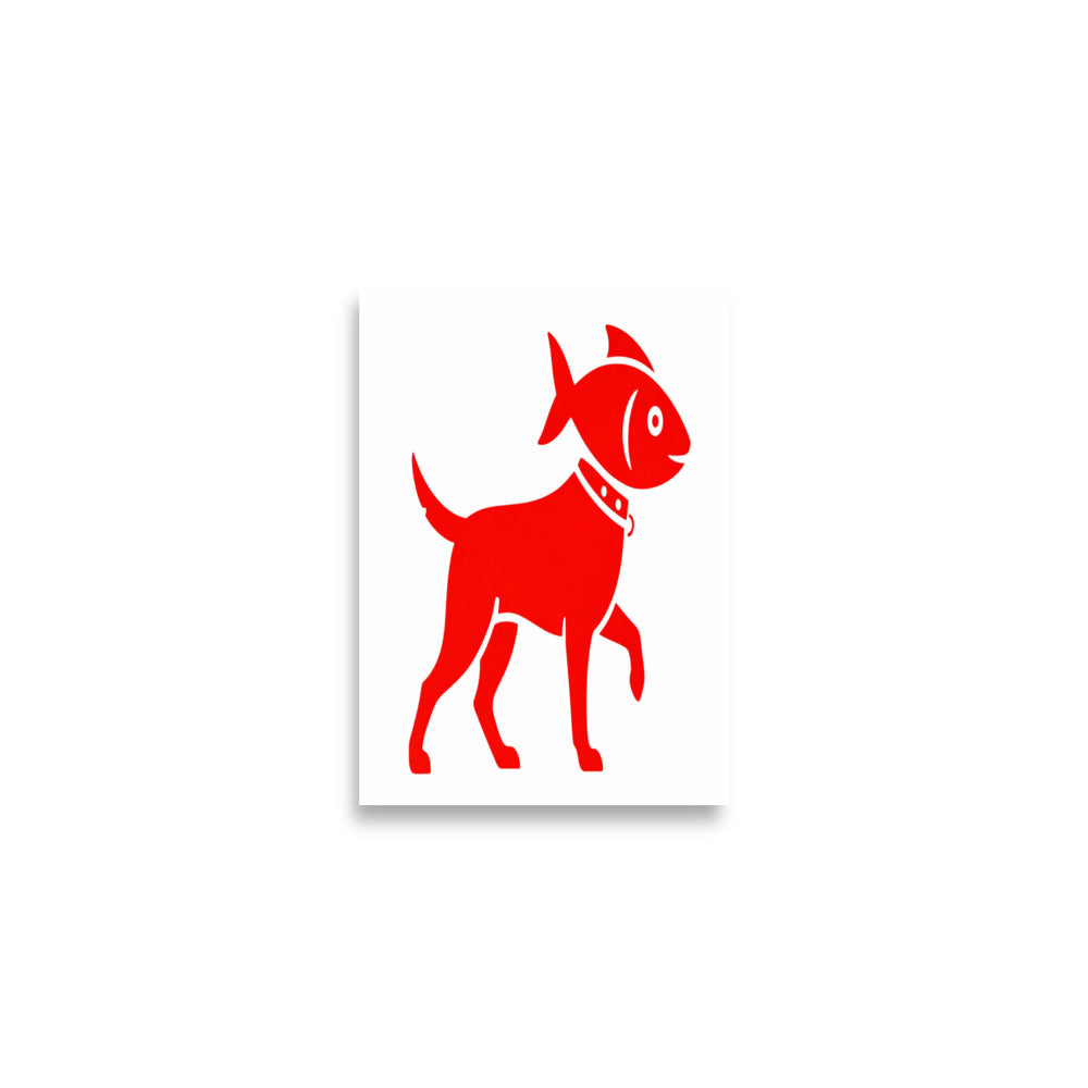 Fish Dog Icon Poster — Red on Black